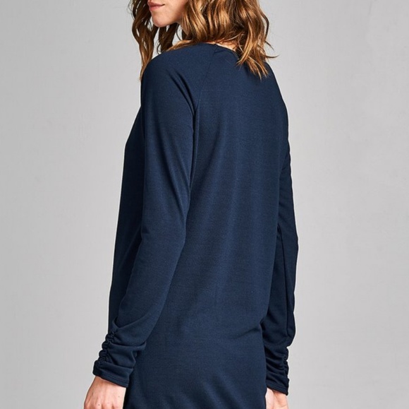 Navy Blue Side Ruched Longsleeve Tunic Top - Picture 4 of 5